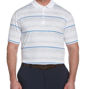 Callaway Men's Space Dye Stripe White and Blue Golf Polo Shirt Opti Dri